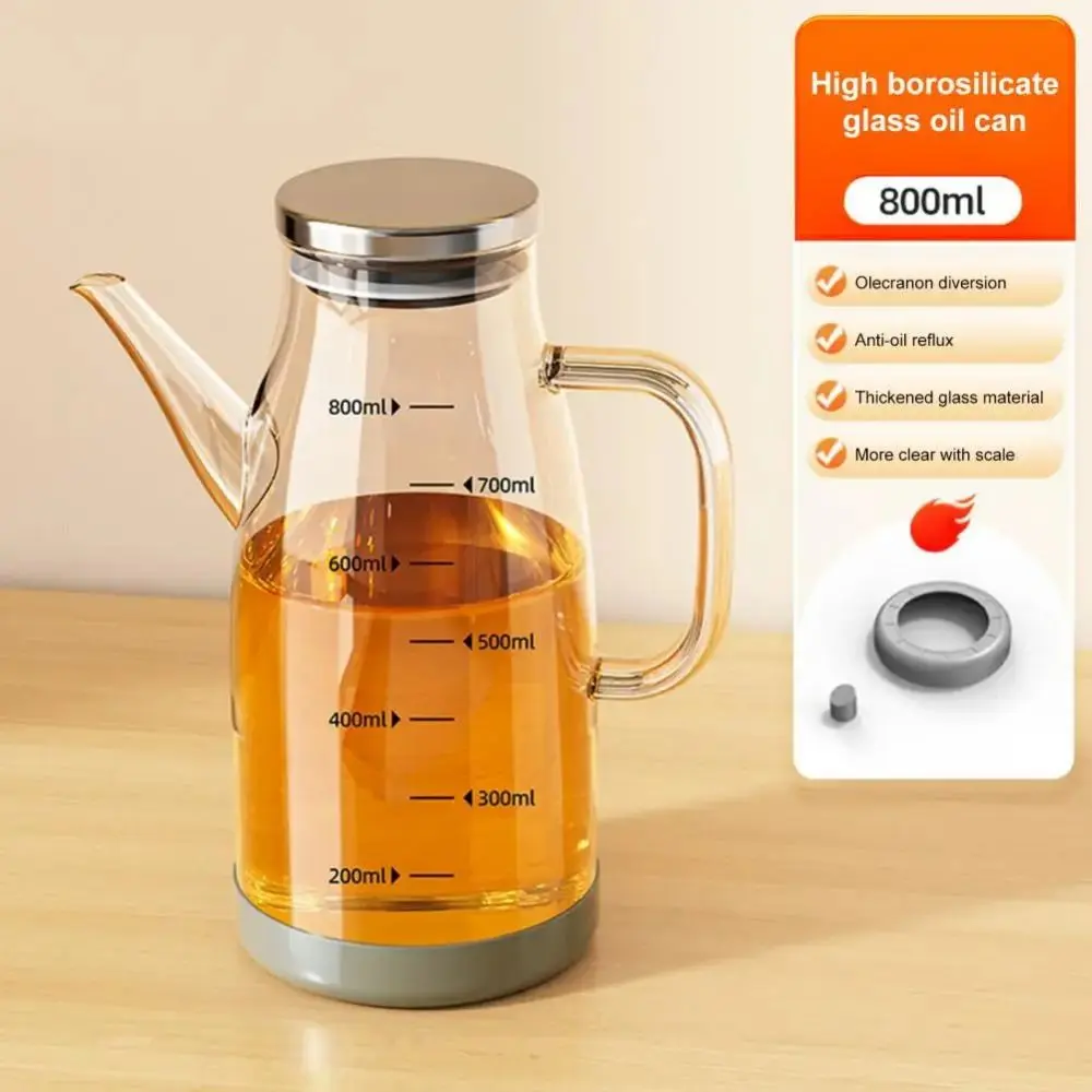Large Capacity Cooking Oil Bottle Leakproof Rubber Base Glass Oil Cruet Container Comfortable Handle Refillable Vinegar Jug