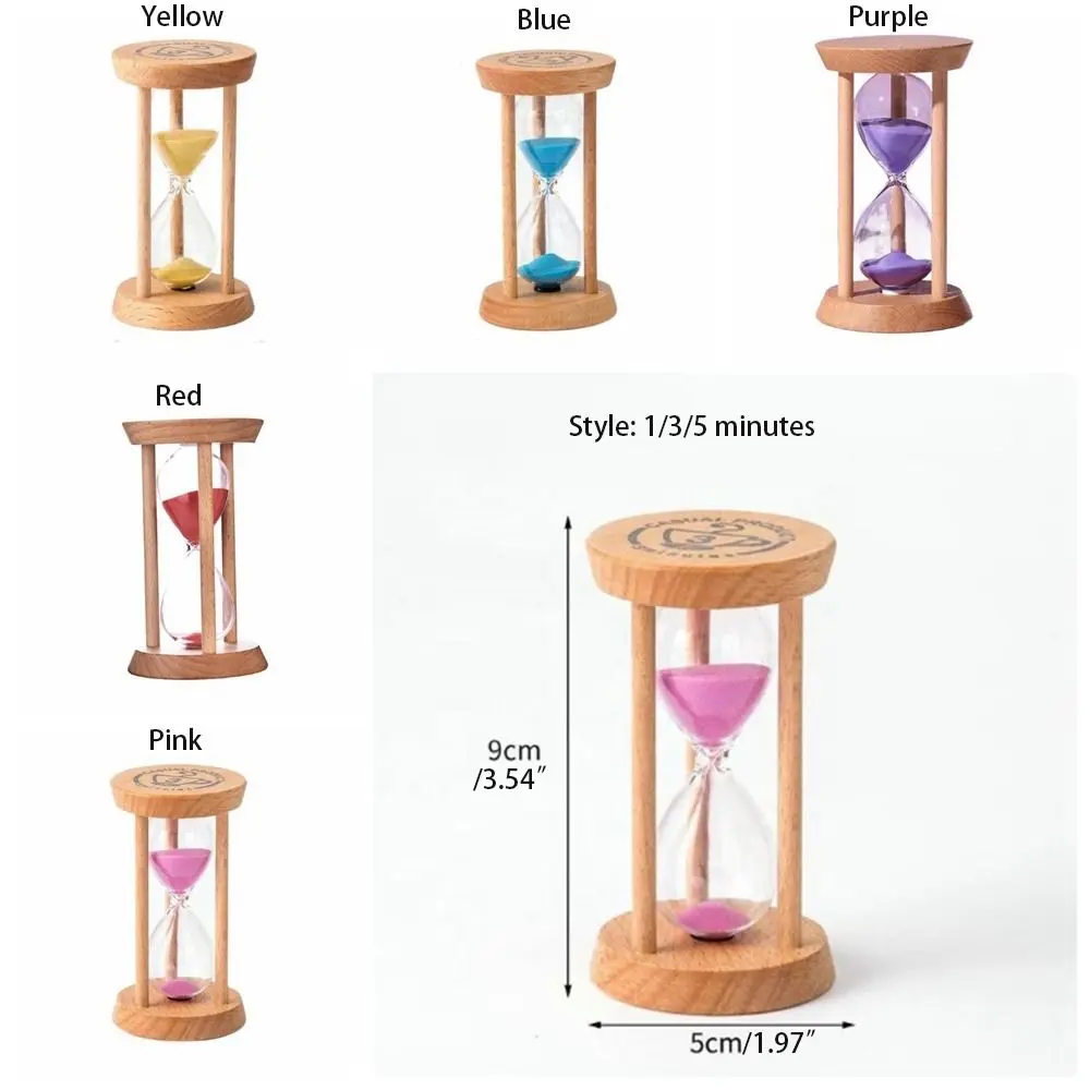 Portable Stable Connection Wooden Hourglass No Deformation 1/3/5 Minutes Round Hourglass Timers Wooden 5 colors Desktop Decor