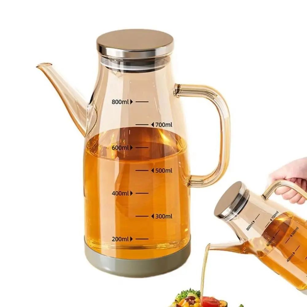 Large Capacity Cooking Oil Bottle Leakproof Rubber Base Glass Oil Cruet Container Comfortable Handle Refillable Vinegar Jug