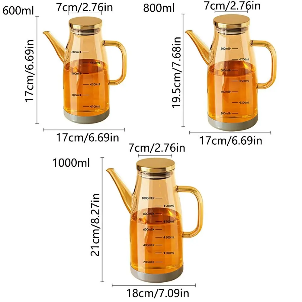 Large Capacity Cooking Oil Bottle Leakproof Rubber Base Glass Oil Cruet Container Comfortable Handle Refillable Vinegar Jug