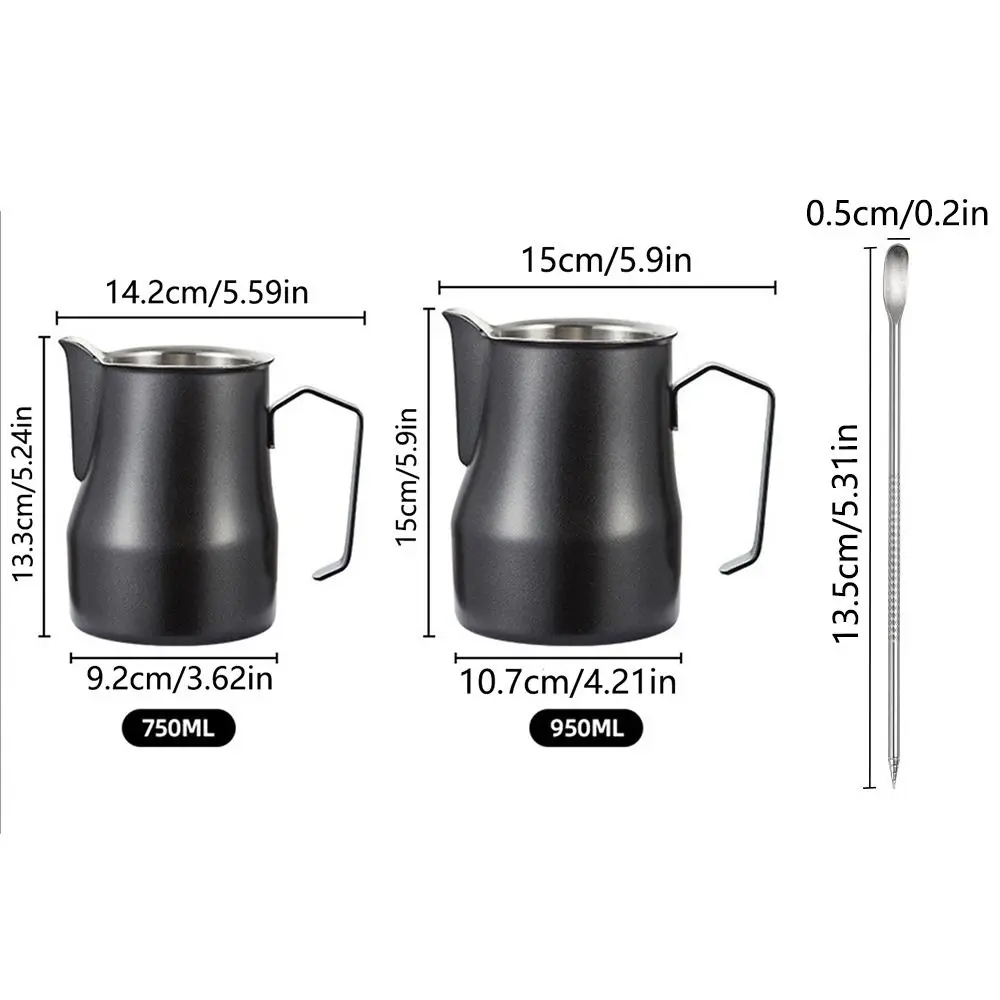 Clear Scale Milk Frothing Pitcher Latte Art Pen 304 Stainless Steel Espresso Steaming Pitchers Easy-to-Clean No-drip Pouring Jug