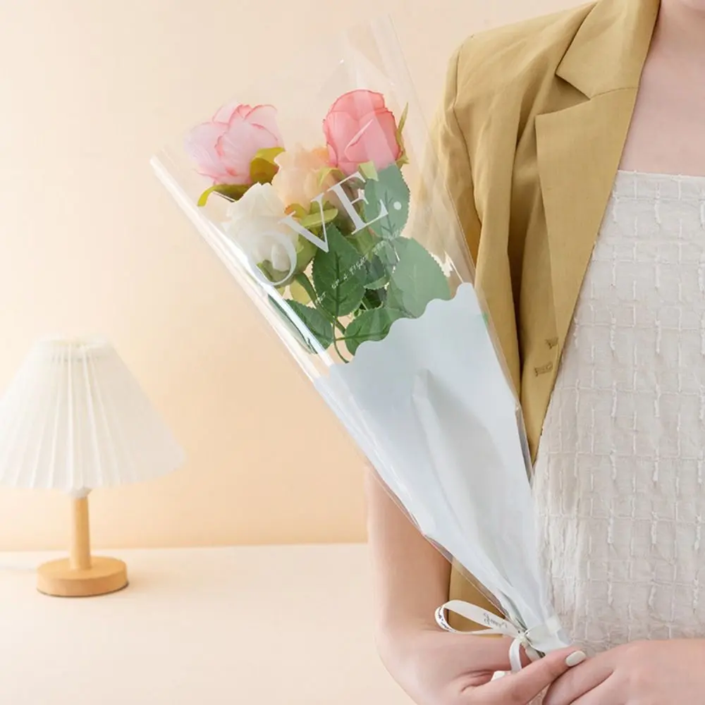 50pcs Transparent Flower Packaging Bag Waterproof Plastic Bag Wrapping Paper Package Supplies Bouquet Packing Material