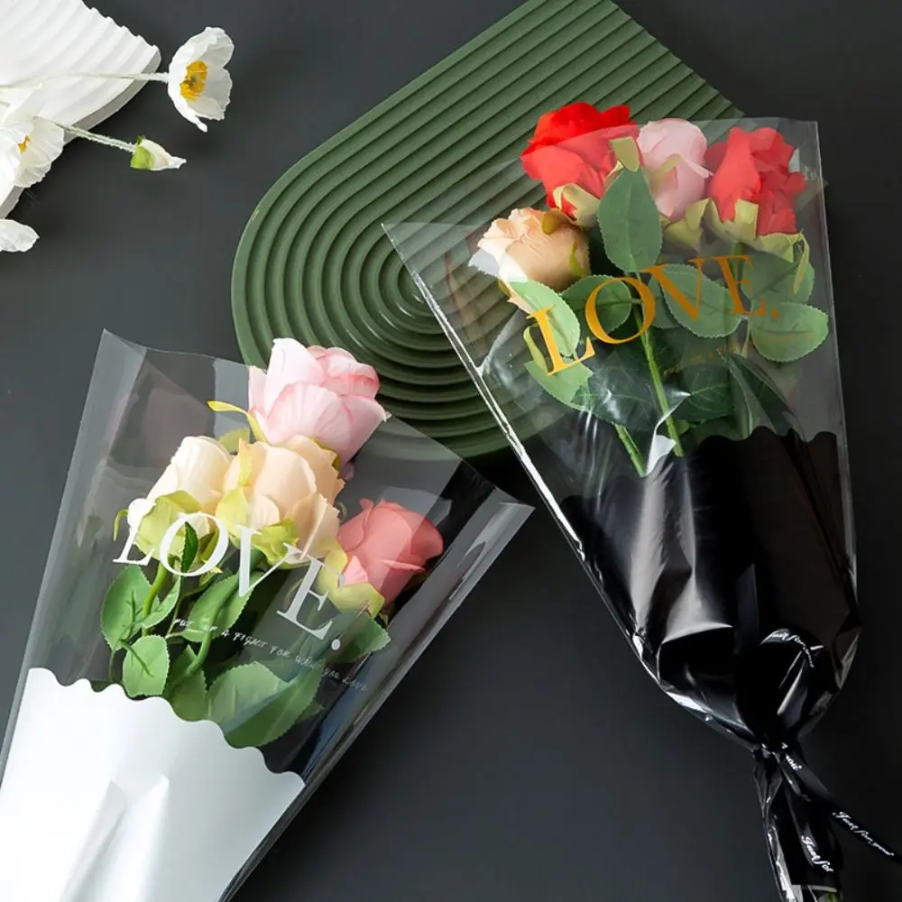 50pcs Transparent Flower Packaging Bag Waterproof Plastic Bag Wrapping Paper Package Supplies Bouquet Packing Material