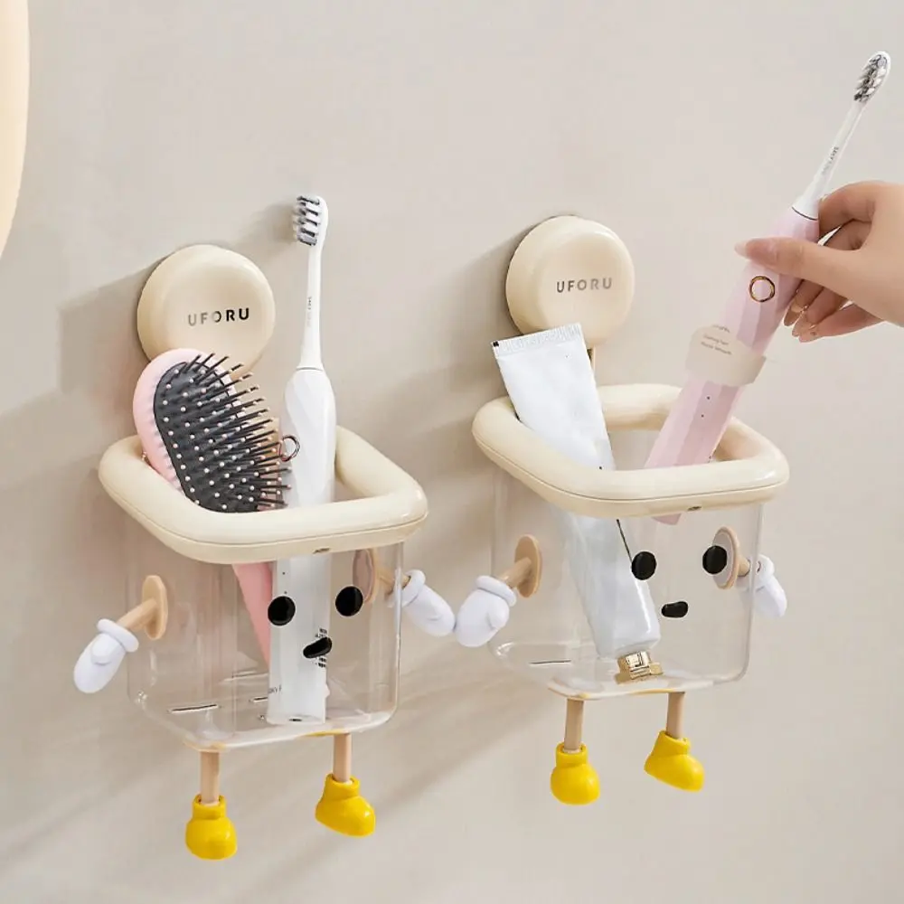 Adjustable Plastic Storage Rack Wall Mounted No Drilling Storage Box Durable Multi-Functional Bathroom Shelf Toothpaste