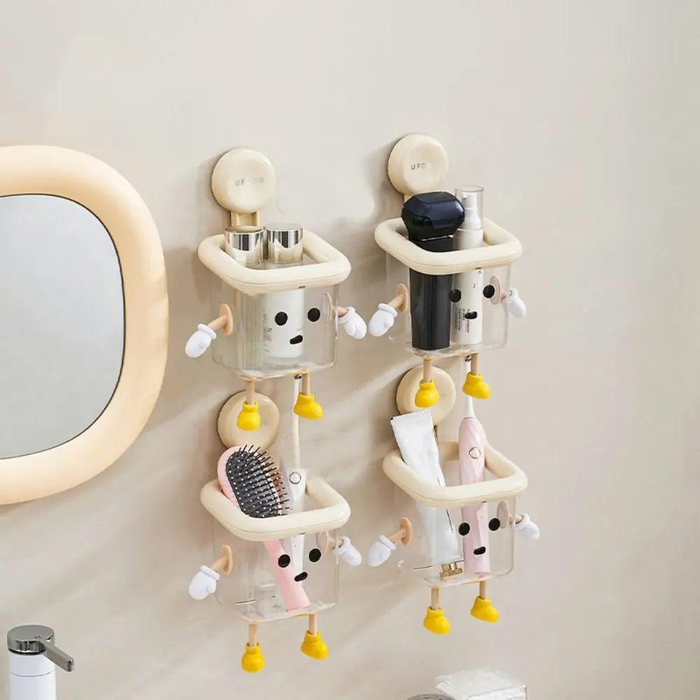 Adjustable Plastic Storage Rack Wall Mounted No Drilling Storage Box Durable Multi-Functional Bathroom Shelf Toothpaste