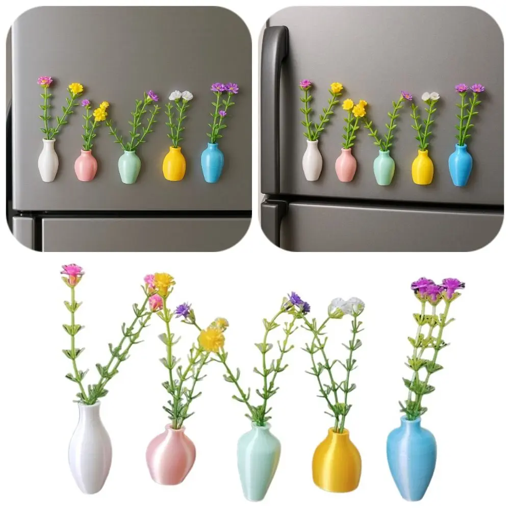 5Pcs 3D Printing Mini Vase Magnets for Fridge Modern Exquisite Tiny Magnetic Bud Vases Drop-Resistant DIY Vase Fridge Stickers