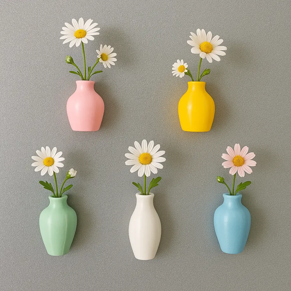 5Pcs 3D Printing Mini Vase Magnets for Fridge Modern Exquisite Tiny Magnetic Bud Vases Drop-Resistant DIY Vase Fridge Stickers