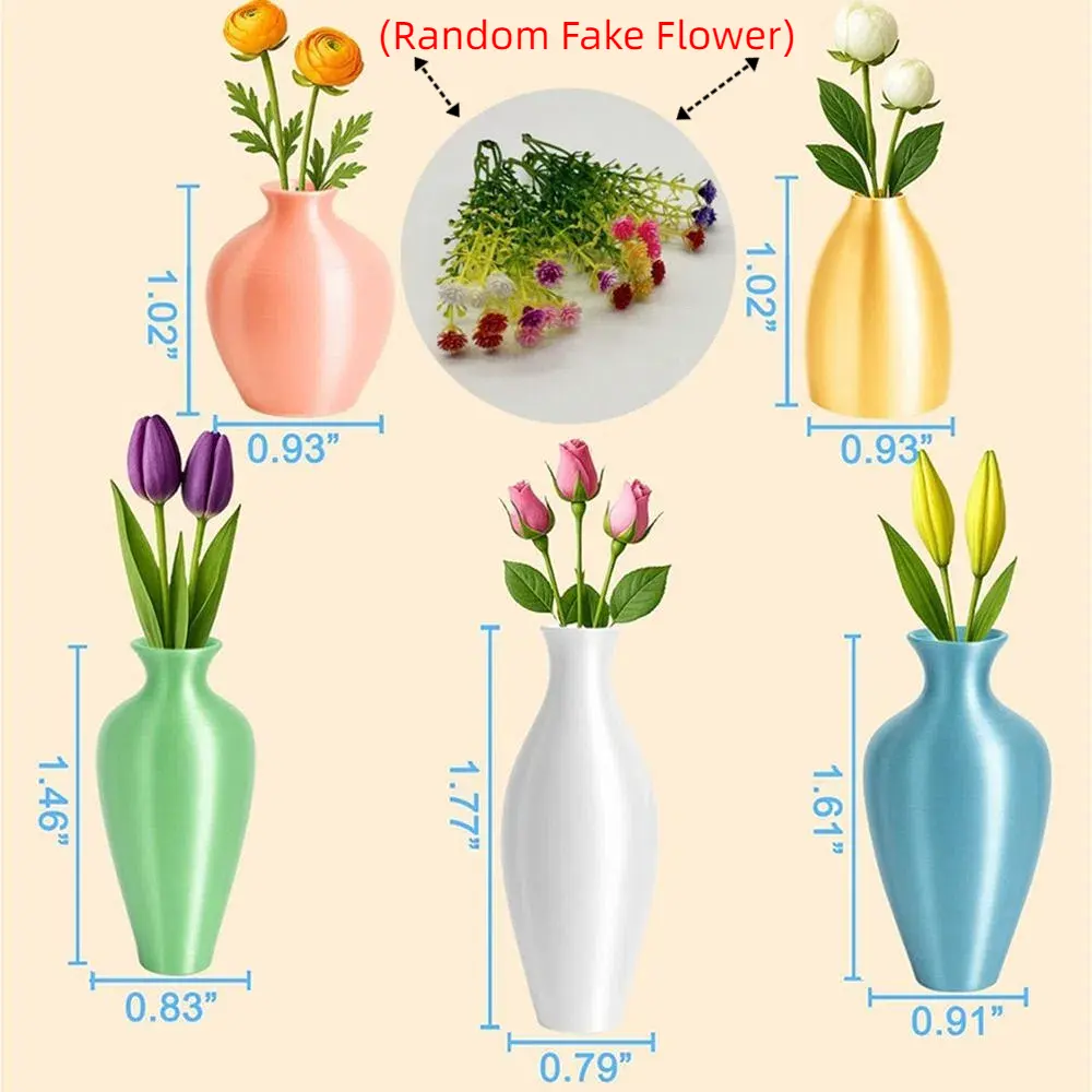 5Pcs 3D Printing Mini Vase Magnets for Fridge Modern Exquisite Tiny Magnetic Bud Vases Drop-Resistant DIY Vase Fridge Stickers