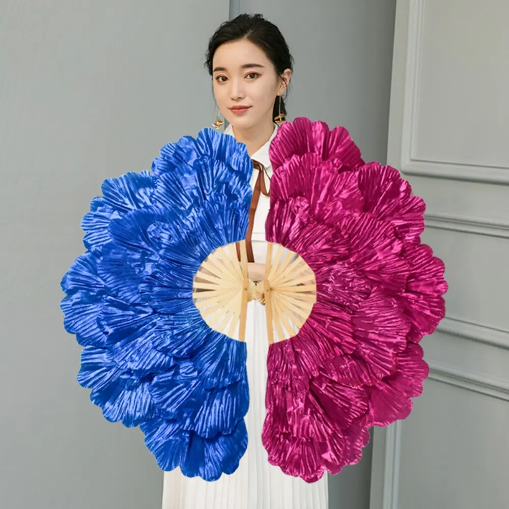 Chinese Style Peony Petal Dancing Fan Bamboo Frame Large Size Yangko Performance Fan Multi-layered Flower Folding Fan Summer