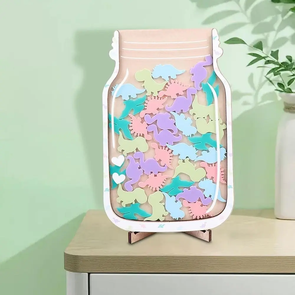 Wooden Positive Behavior Rewards Jar Cartoon Heart Kids Star Reward Jars Good Behavior Reward with Bracket
