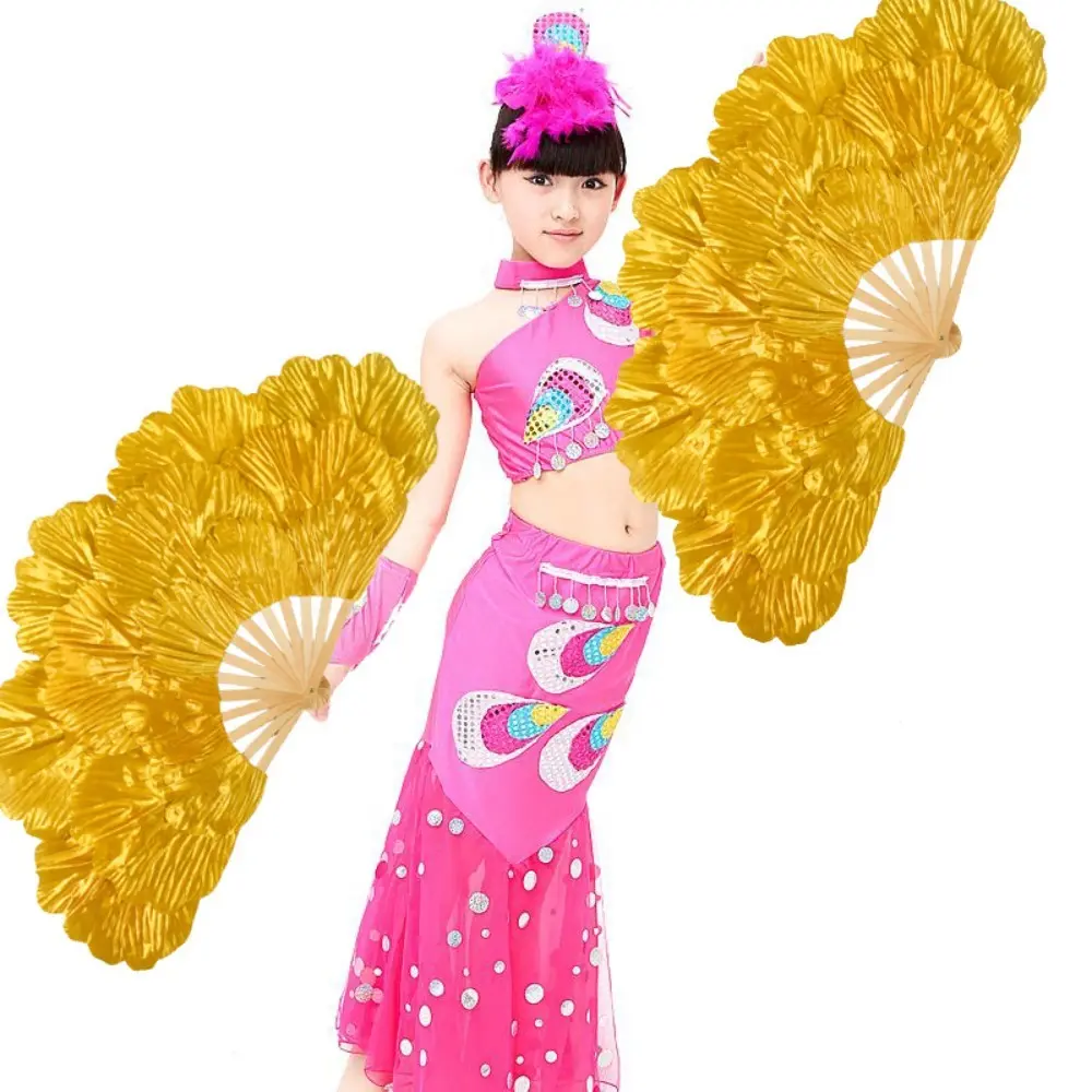 Chinese Style Peony Petal Dancing Fan Bamboo Frame Large Size Yangko Performance Fan Multi-layered Flower Folding Fan Summer