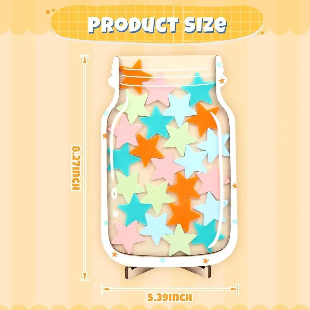Wooden Positive Behavior Rewards Jar Cartoon Heart Kids Star Reward Jars Good Behavior Reward with Bracket