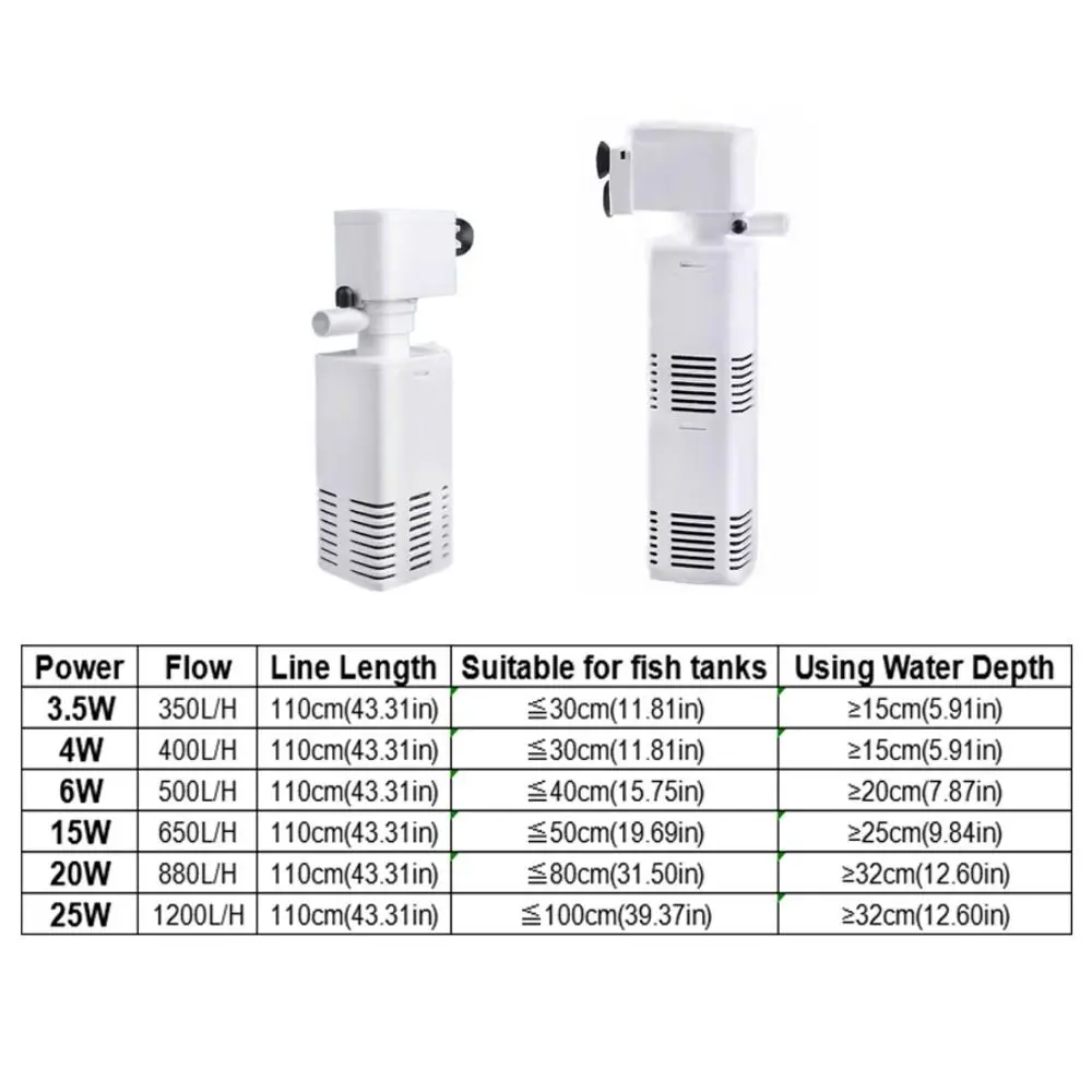 Wall Mount Aquarium Internal Filter Suction Cup Plastic Submersible Pump Silent with Sponge and Air Tube Water Circulation Pump
