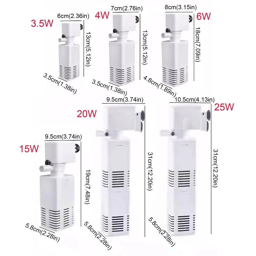 Wall Mount Aquarium Internal Filter Suction Cup Plastic Submersible Pump Silent with Sponge and Air Tube Water Circulation Pump