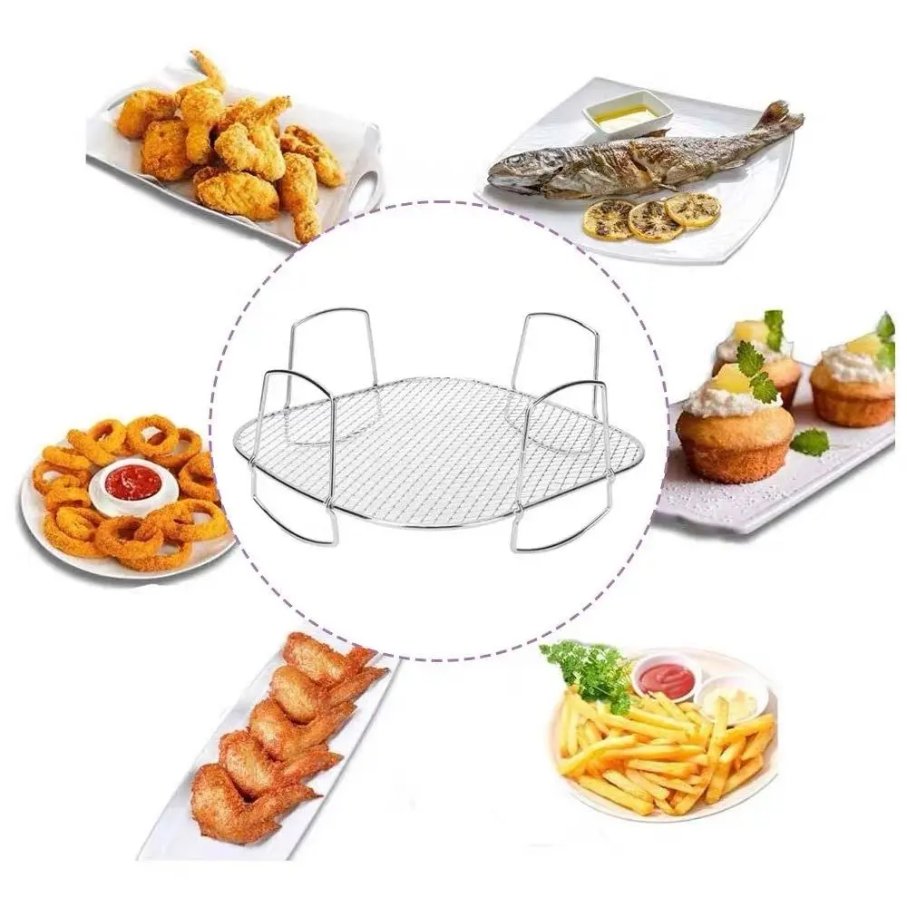 Stainless Steel Mesh Air Fryer Baking Rack Rust-proof Handle Air Fry Basket Heat-resistant Dehydrator Oven Grilling Self Kitchen