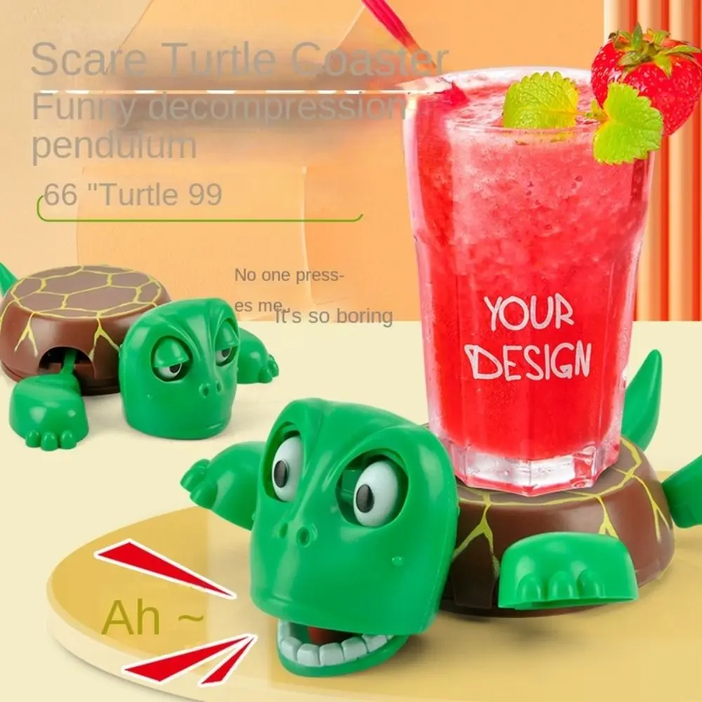 Press To Sound Panicked Turtle Coaster Creative Funny Expression Turtle Base Cup Mat Non-slip Anti-scald Animal Drinks Placemat