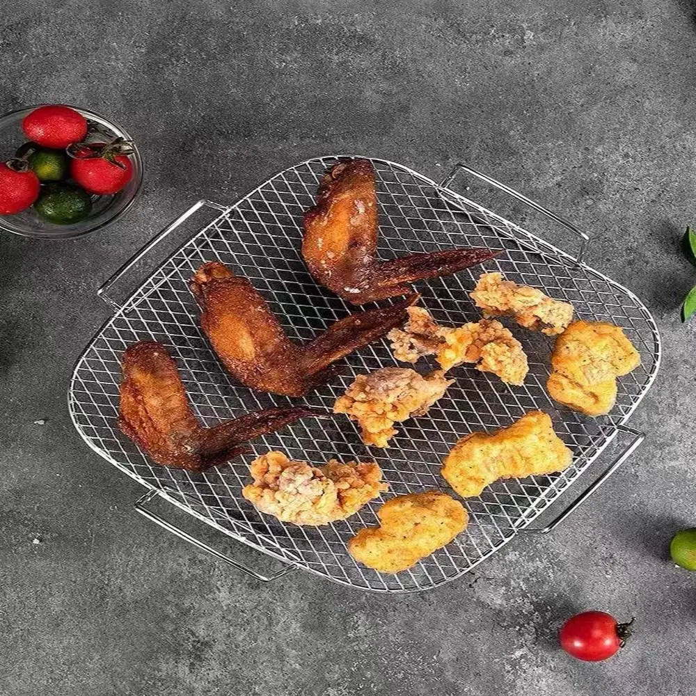 Stainless Steel Mesh Air Fryer Baking Rack Rust-proof Handle Air Fry Basket Heat-resistant Dehydrator Oven Grilling Self Kitchen