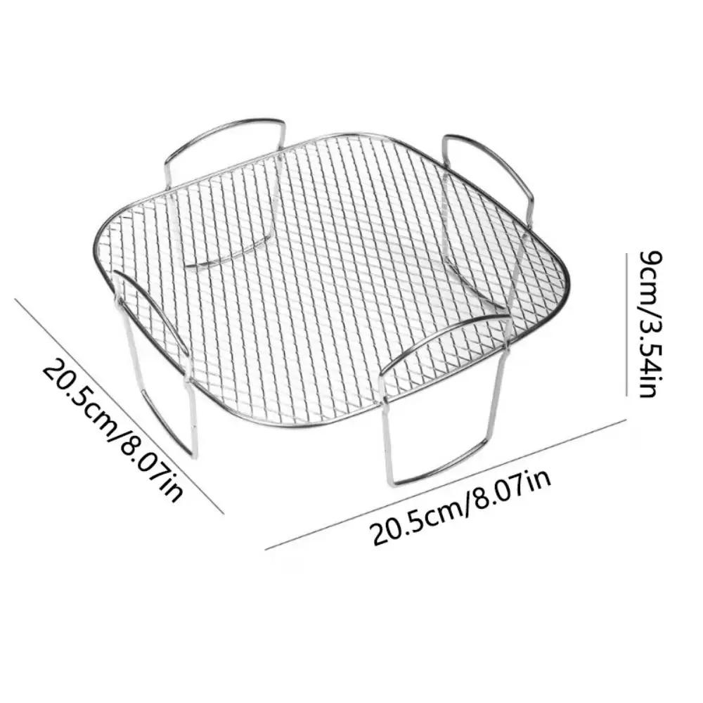 Stainless Steel Mesh Air Fryer Baking Rack Rust-proof Handle Air Fry Basket Heat-resistant Dehydrator Oven Grilling Self Kitchen