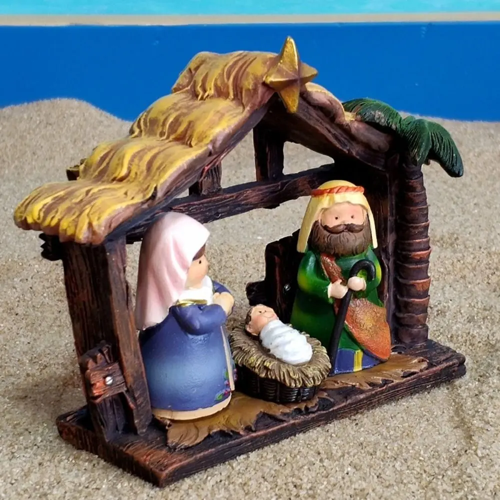 Creative Jesus Birth Ornaments Retro Resin Religious Easter Ornaments Handicrafts Horse Manger Religious Adornment Figurines