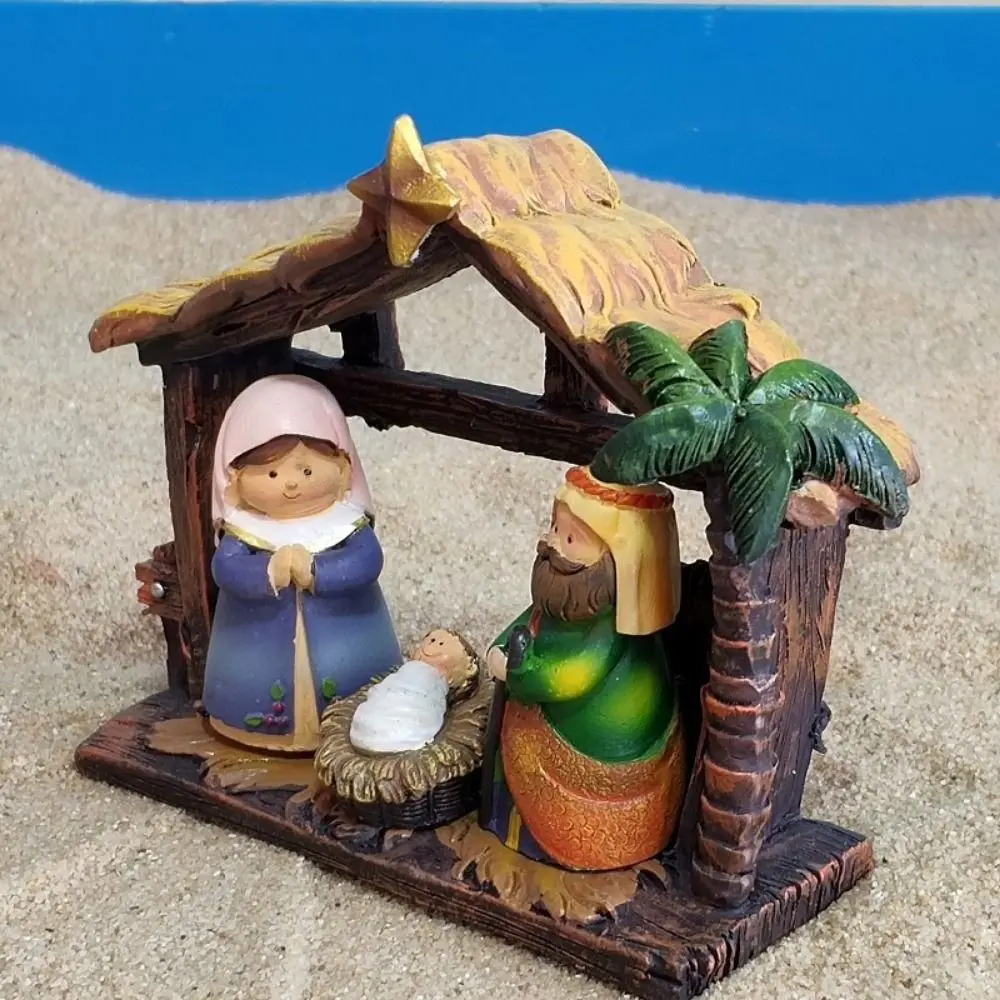Creative Jesus Birth Ornaments Retro Resin Religious Easter Ornaments Handicrafts Horse Manger Religious Adornment Figurines