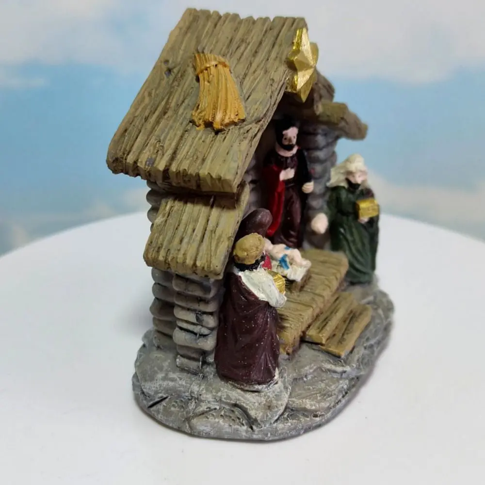 Creative Jesus Birth Ornaments Retro Resin Religious Easter Ornaments Handicrafts Horse Manger Religious Adornment Figurines