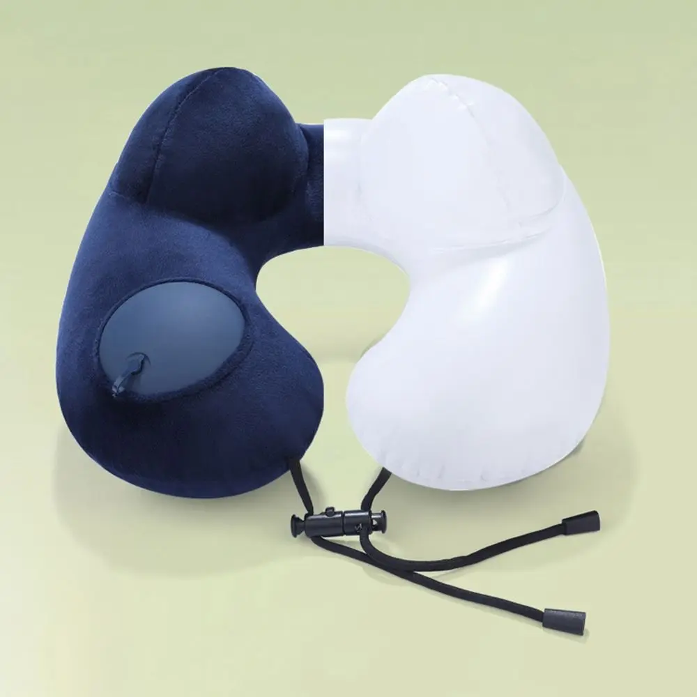 U-Shaped Inflatable Travel Pillow Hand Pressing Foldable Neck Support Cushion with Storage Bag Save Space Neckrest Pad