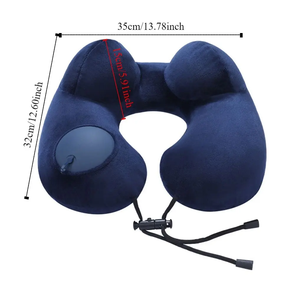 U-Shaped Inflatable Travel Pillow Hand Pressing Foldable Neck Support Cushion with Storage Bag Save Space Neckrest Pad