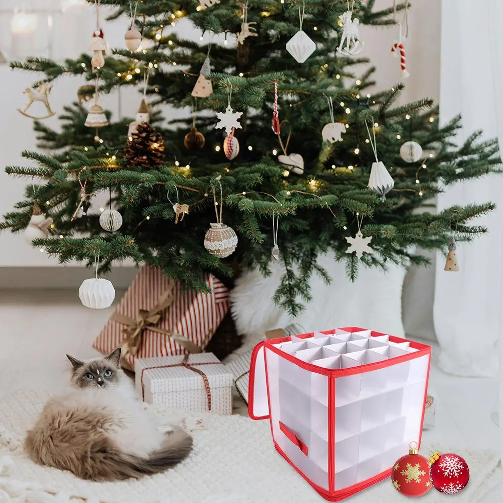 64-Grid Baubles Storage Box Translucent Folding Christmas Ball Storage Containers with Lid Decorations Organizer
