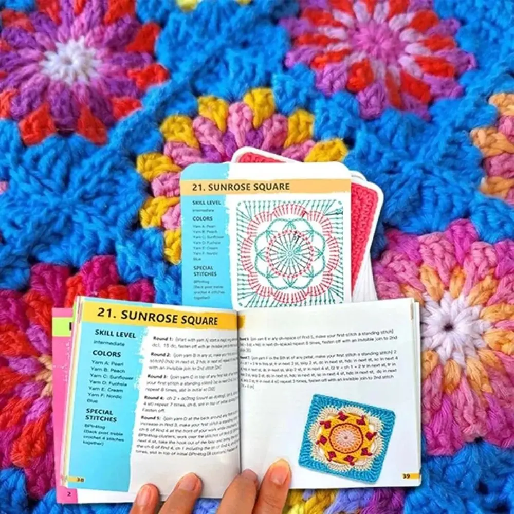 50pcs/box DIY The Granny Square Card Deck Mix Matchs Designs Square DIY Knitted Pattern Card Colorful Handmade