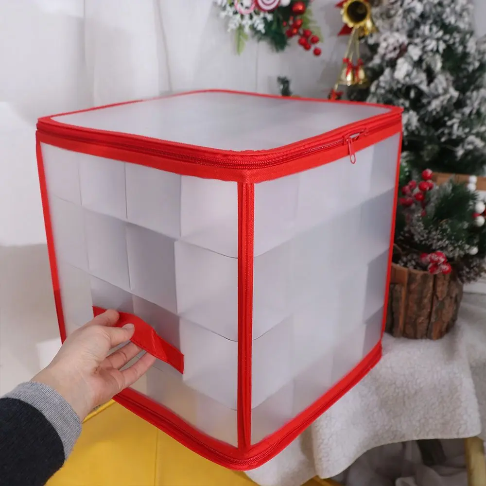 64-Grid Baubles Storage Box Translucent Folding Christmas Ball Storage Containers with Lid Decorations Organizer