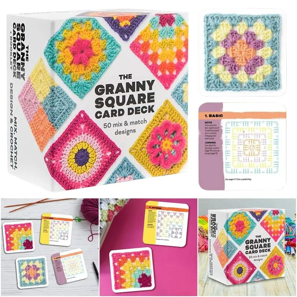 50pcs/box DIY The Granny Square Card Deck Mix Matchs Designs Square DIY Knitted Pattern Card Colorful Handmade