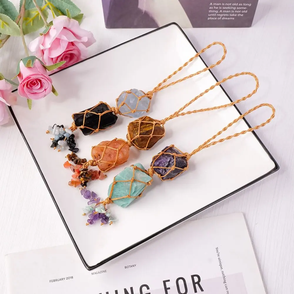 Irregular Crystal Stone Hanging Ornament Charming Mysterious Car Crystal Pendant Multicolor Raw Stone Pendant Keychain Gift