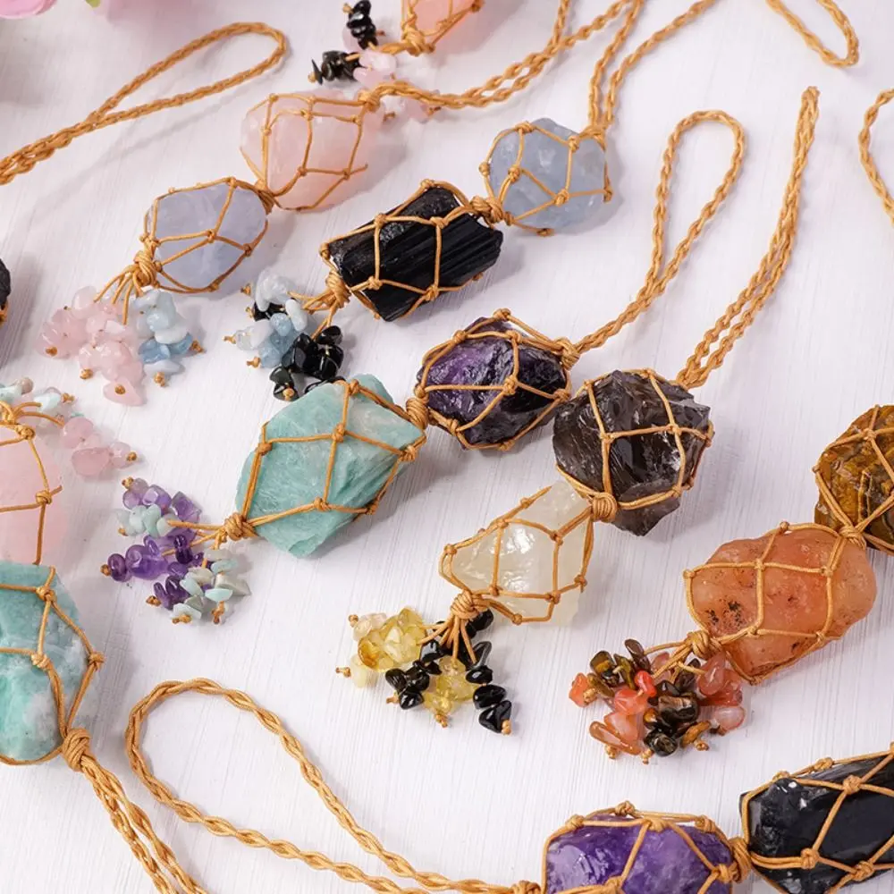 Irregular Crystal Stone Hanging Ornament Charming Mysterious Car Crystal Pendant Multicolor Raw Stone Pendant Keychain Gift