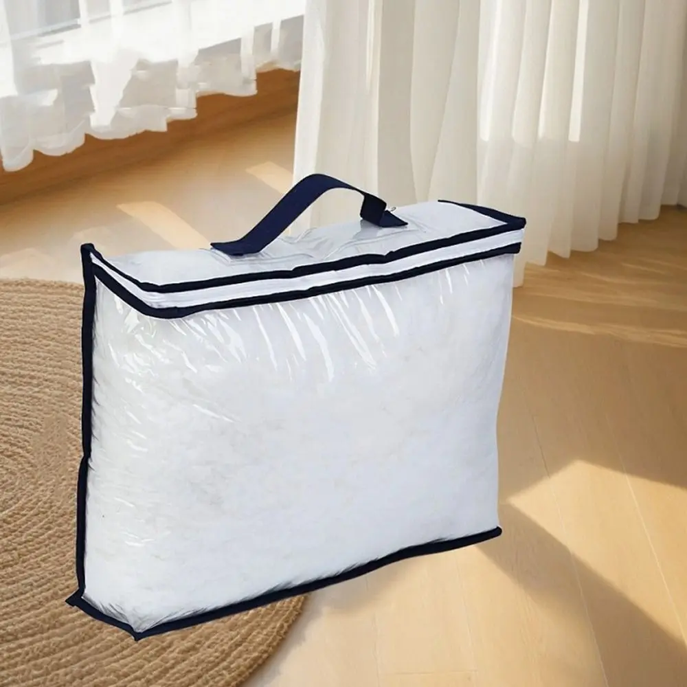 PVC Quilt Pillow Storage Bags Transparent Waterproof Blanket Pillow Storage Container Space Saving with Handle