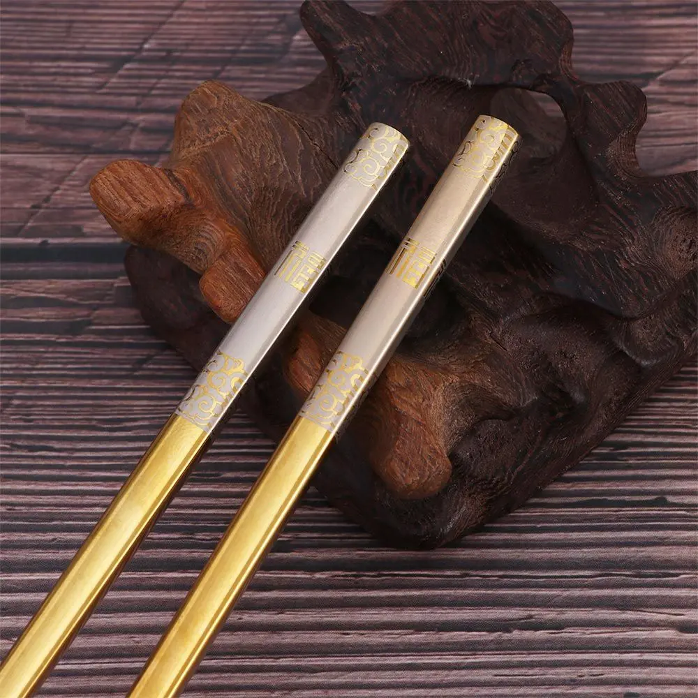 Reusable Luxury Laser Japanese Engraving 304 Stainless Steel Chopsticks Tableware Flatware Kitchen Supplies