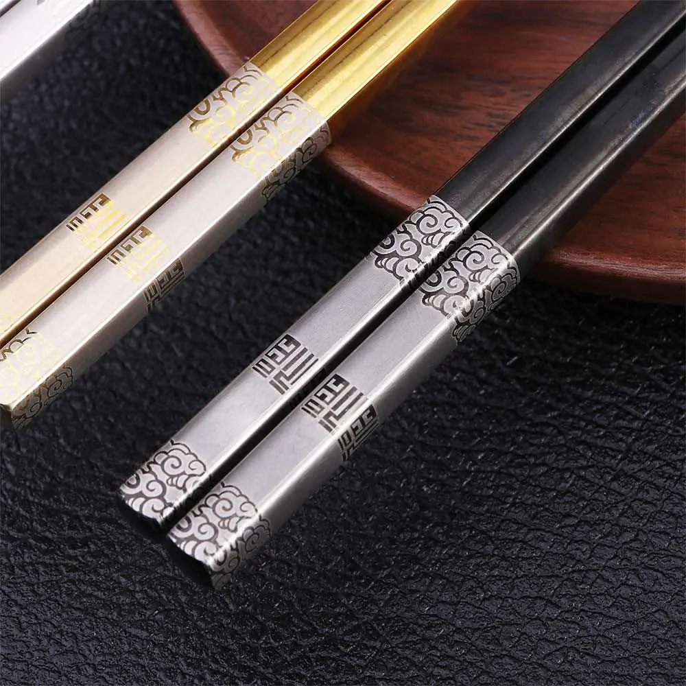 Reusable Luxury Laser Japanese Engraving 304 Stainless Steel Chopsticks Tableware Flatware Kitchen Supplies
