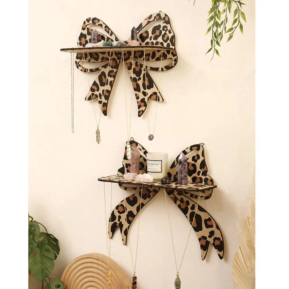 Bowtie Shape Leopard Bow Wall Shelf INS Space Saving Floating Storage Stand Decorative Hanging Hooks Wood Wall Display Rack Home