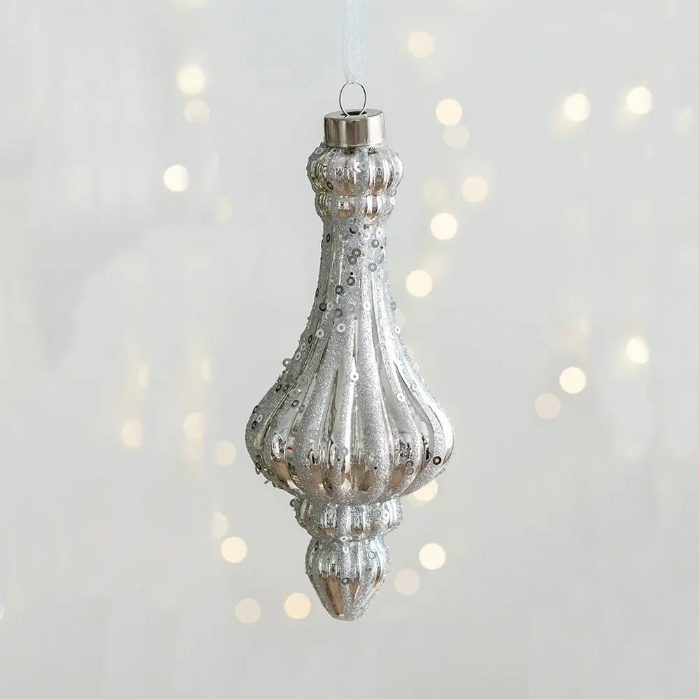 Merry Christmas Glass Christmas Tree Pendant Sliver Elk Hanging Ornament Shining Snowflake Xmas Pendant Home Decoration
