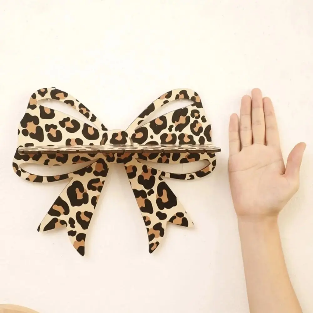 Bowtie Shape Leopard Bow Wall Shelf INS Space Saving Floating Storage Stand Decorative Hanging Hooks Wood Wall Display Rack Home