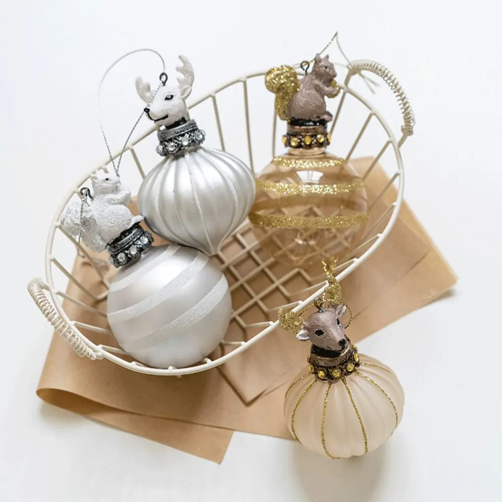 Merry Christmas Glass Christmas Tree Pendant Sliver Elk Hanging Ornament Shining Snowflake Xmas Pendant Home Decoration
