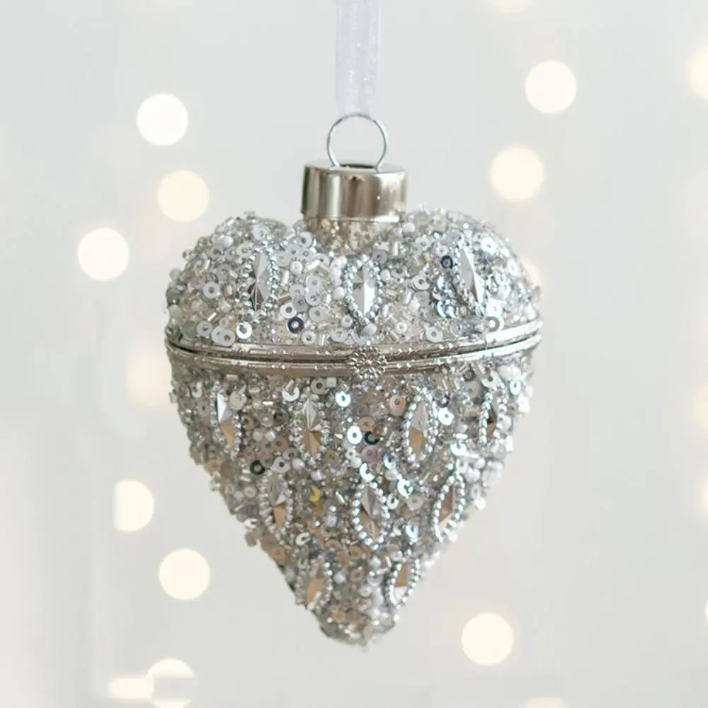 Merry Christmas Glass Christmas Tree Pendant Sliver Elk Hanging Ornament Shining Snowflake Xmas Pendant Home Decoration