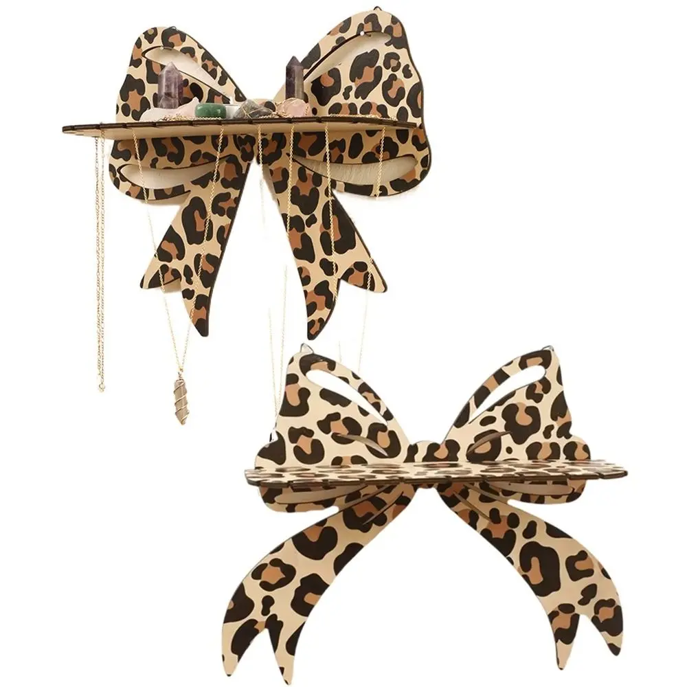 Bowtie Shape Leopard Bow Wall Shelf INS Space Saving Floating Storage Stand Decorative Hanging Hooks Wood Wall Display Rack Home