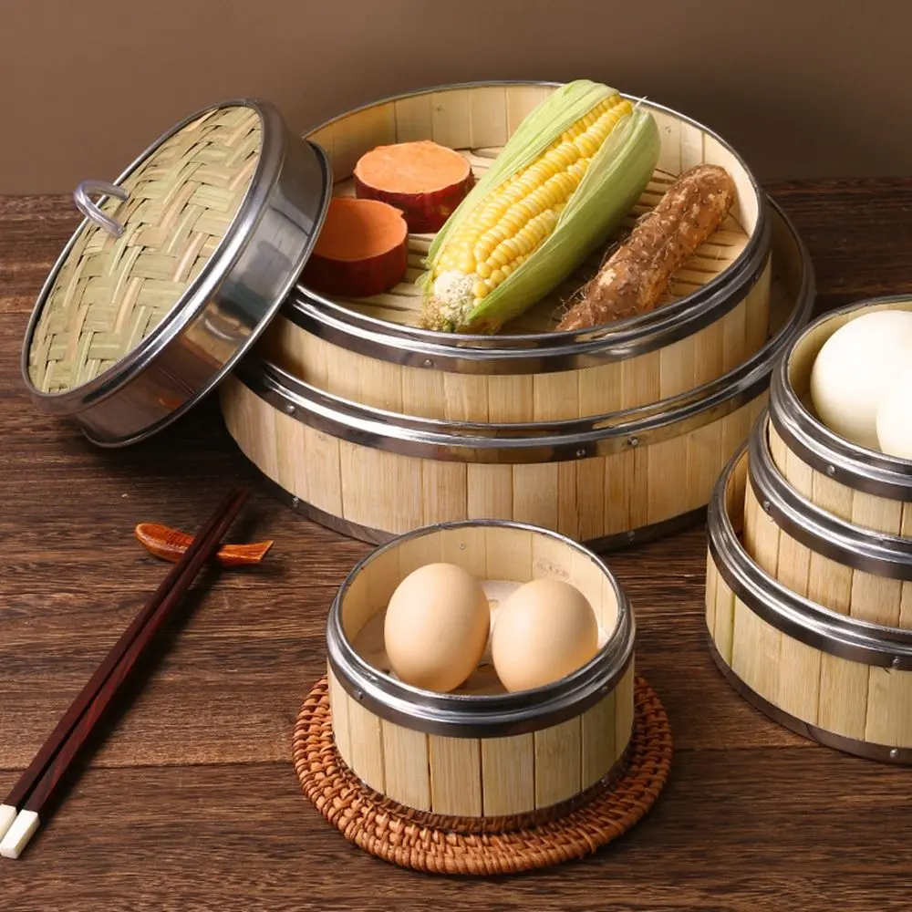Gift Idea Dim Sum Bamboo Lid Woven Bamboo Chinese Kitchen Gadget Food Steamer Bamboo Steamer Steamer Basket Steam Cooker