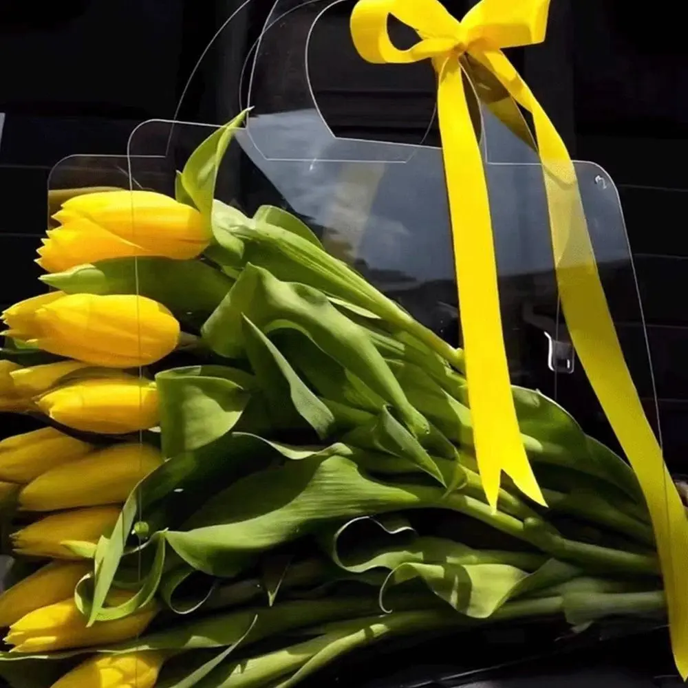 PET Transparent Flower Handbag Clear Multifunctional Flower Bouquet Wrapping Boxes with Handle Flower Bag Valentine's Day Gift