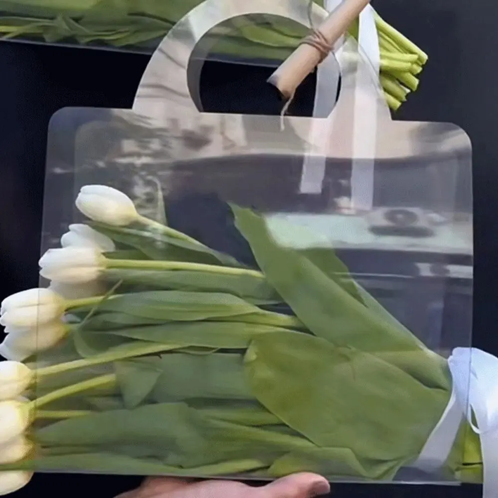 PET Transparent Flower Handbag Clear Multifunctional Flower Bouquet Wrapping Boxes with Handle Flower Bag Valentine's Day Gift