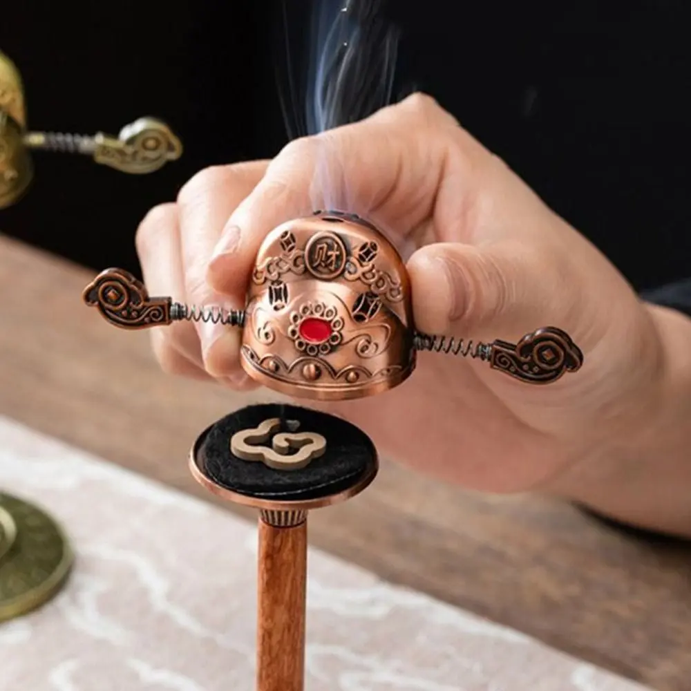 Hollow Alloy Incense Burner Non-stick Powder Rotated Hat Shape Fragrance Stand Non-slip Decorative Backflow Aromatherapy Holder