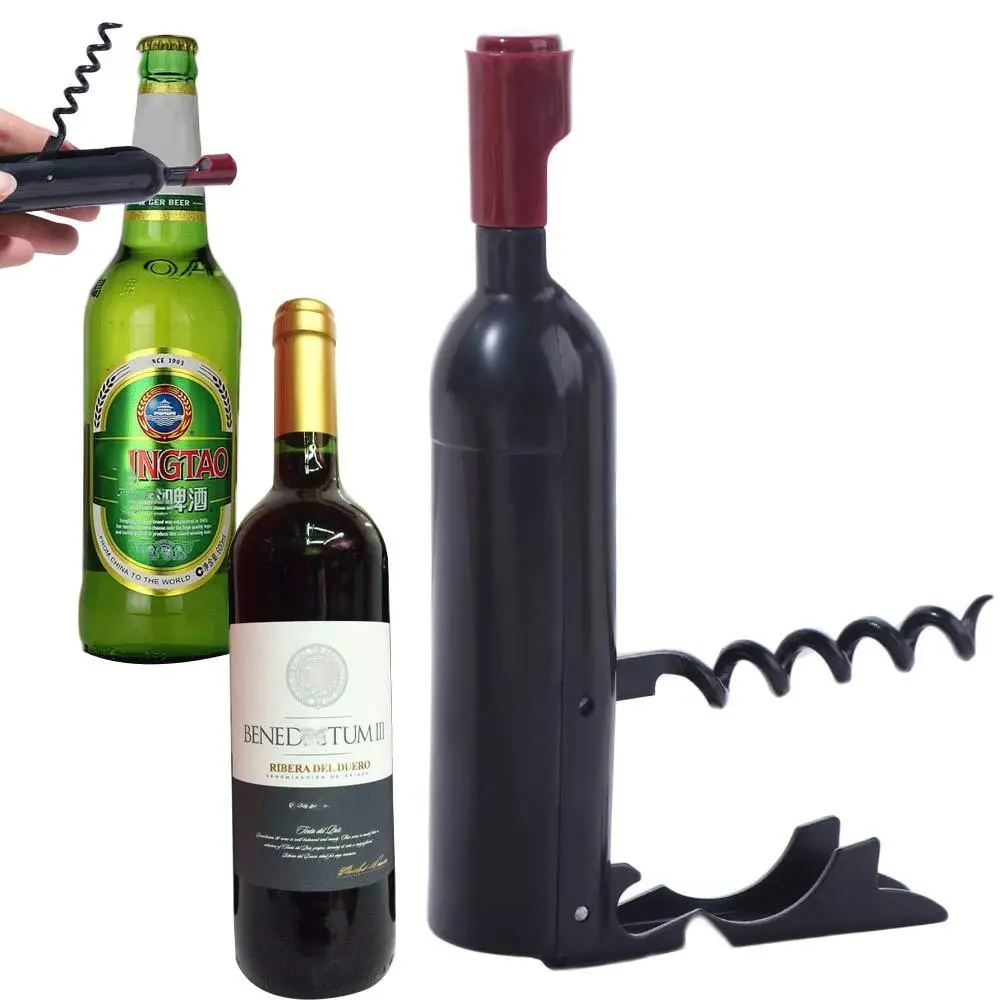 Bar Accessories Wine Bottle Shaped Foldable Corkscrew Magnetic Multifunctional Bottle Opener Plastic Champagne Corkscrew Party