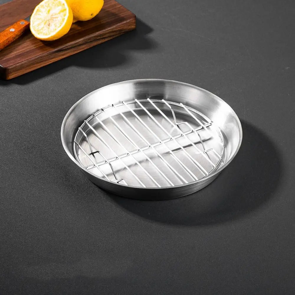 304 Stainless Steel Air Fryer Baking Tray Non-stick Food-Grade Air Fry Basket Elevated Mesh Heat-resistant Circular Drain Pan