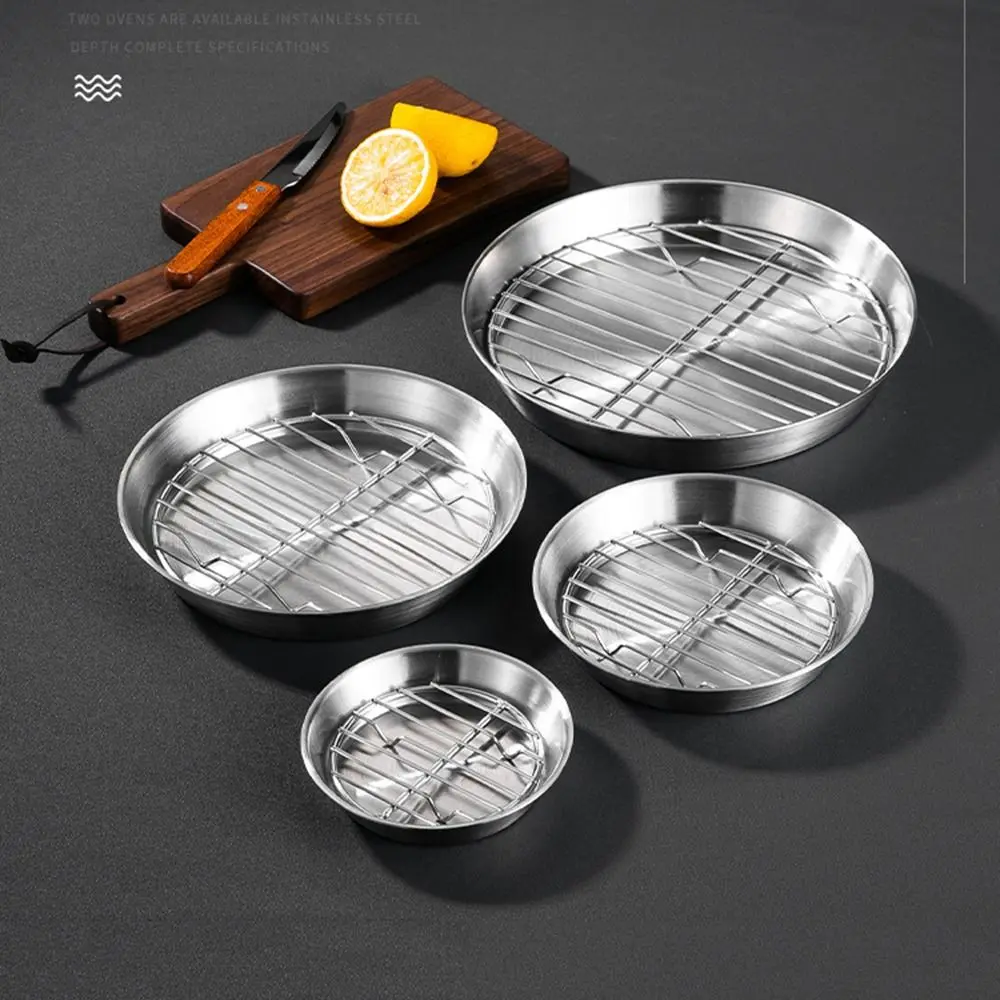304 Stainless Steel Air Fryer Baking Tray Non-stick Food-Grade Air Fry Basket Elevated Mesh Heat-resistant Circular Drain Pan