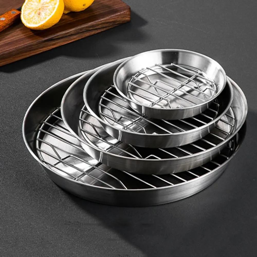 304 Stainless Steel Air Fryer Baking Tray Non-stick Food-Grade Air Fry Basket Elevated Mesh Heat-resistant Circular Drain Pan